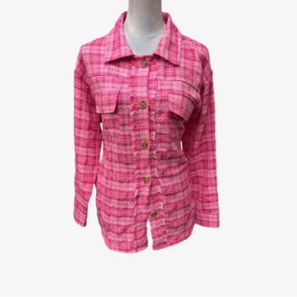And the Why Pink Long Sleeve Tweed Button Up Shirt / Size: Large / Item# 1-26394 - Picture 2 of 7